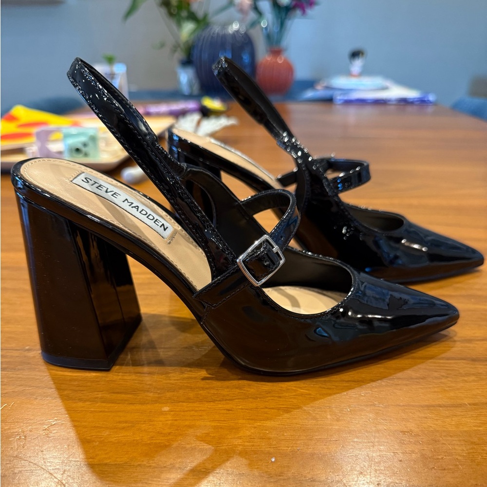 Steve Madden Black Patent Slingback Heels - worn twice